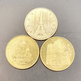 Three 2012 French Souvenir Tourist Tokens, Eiffel Tower, Montmartre, Notre Dame.