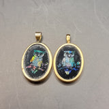 Two Antique Gold Opal and Onyx Owl Pendants.