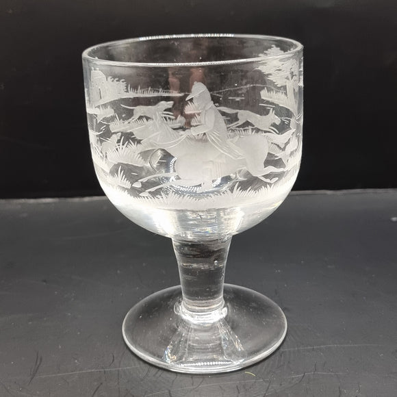 Antique Hunting Crystal Glass Rummer 19th Century