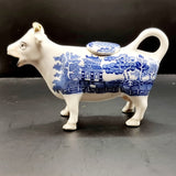 Antique Circa 1900 Staffordshire Willow Pattern Cow Creamer Blue and White