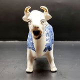 Antique Circa 1900 Staffordshire Willow Pattern Cow Creamer Blue and White