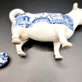 Antique Circa 1900 Staffordshire Willow Pattern Cow Creamer Blue and White