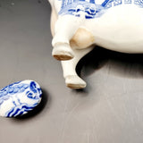 Antique Circa 1900 Staffordshire Willow Pattern Cow Creamer Blue and White