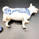 Antique Circa 1900 Staffordshire Willow Pattern Cow Creamer Blue and White