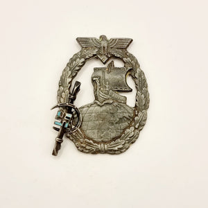 WW2 German Kriegsmarine Auxiliary Crusier War Badge, and Silver Enamel Nazi Brooch