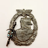 WW2 German Kriegsmarine Auxiliary Crusier War Badge, and Silver Enamel Nazi Brooch