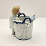 Antique German Blue and White Porcelain Figurine of Boy and Bird on Basket