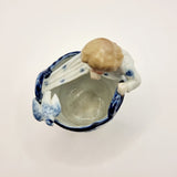 Antique German Blue and White Porcelain Figurine of Boy and Bird on Basket