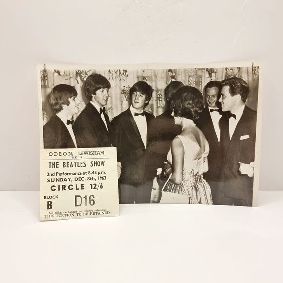 Rare Vintage Beatles 1963 Concert Ticket stub and Photograph with Princess Margaret