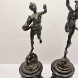 Pair of 19th Century Antique Bronzes of Mercury and Funtuna.