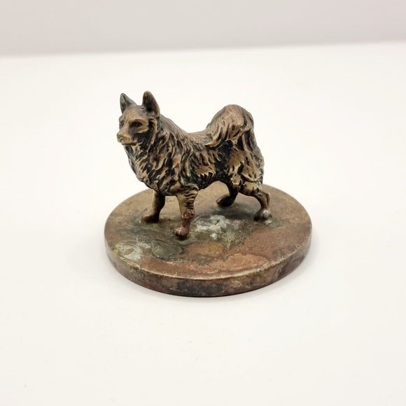 Antique Circa 1900 Miniature Bronze Wolfsspitz or Keeshond Dog