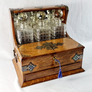 Antique Arts and Crafts Oak Tantalus with Drawer.