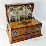 Antique Arts and Crafts Oak Tantalus with Drawer.
