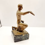 Antique Art Deco Bronze Beggar Sculpture Signed W. Konig