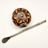 Antique Silver and Gold Yerba Bombilla Mate Straw with Cookie Mate Gourd Cup
