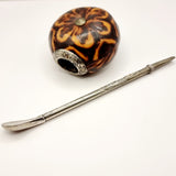 Antique Silver and Gold Yerba Bombilla Mate Straw with Cookie Mate Gourd Cup