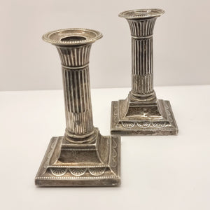Pair of William Hutton and Sons Corinthian Column Silver Candle Sticks 1900