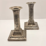 Pair of William Hutton and Sons Corinthian Column Silver Candle Sticks 1900