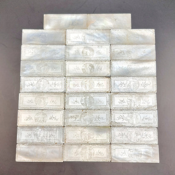 19th Century Antique Mother of Pearl Chinese Gaming Counter in Amboyna Burr Veneer Box.