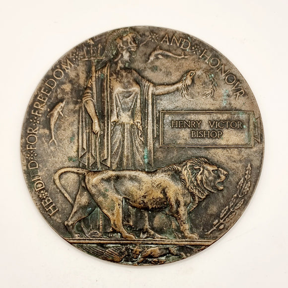 First World War WWI Death Penny Memorial Plaque Henry Victor Bishop