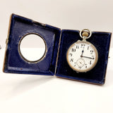 Antique Goliath Pocket Watch, in Silver Mounted Travel case/ Stand.