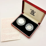 1990 Silver Proof Five Pence Two Coin Set by Royal Mint.