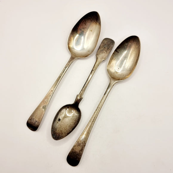 Three Antique Georgian Silver Spoons Exeter 1823, London 1819, 1822.