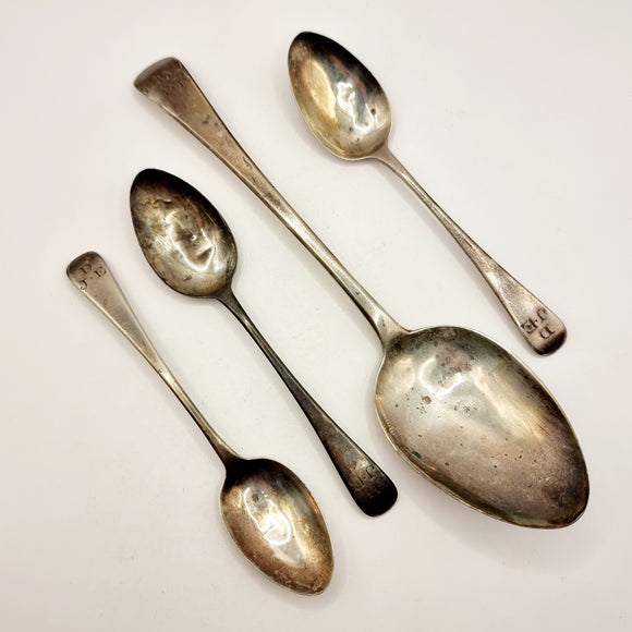 Four Antique Georgian Silver Spoons, Serving Spoon and 3 Tea Spoons.