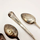 Four Antique Georgian Silver Spoons, Serving Spoon and 3 Tea Spoons.