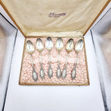 Antique Soviet Russian Silver Desert Spoons Set of Six in Case