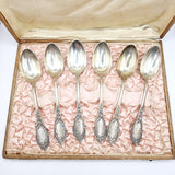 Antique Soviet Russian Silver Desert Spoons Set of Six in Case