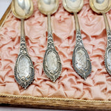 Antique Soviet Russian Silver Desert Spoons Set of Six in Case