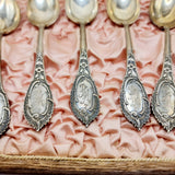 Antique Soviet Russian Silver Desert Spoons Set of Six in Case