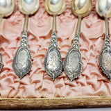 Antique Soviet Russian Silver Desert Spoons Set of Six in Case