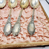 Antique Soviet Russian Silver Desert Spoons Set of Six in Case