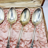Antique Soviet Russian Silver Desert Spoons Set of Six in Case