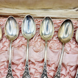 Antique Soviet Russian Silver Desert Spoons Set of Six in Case