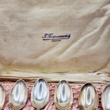 Antique Soviet Russian Silver Desert Spoons Set of Six in Case