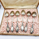 Antique Soviet Russian Silver Desert Spoons Set of Six in Case