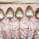 Antique Soviet Russian Silver Desert Spoons Set of Six in Case
