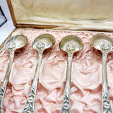 Antique Soviet Russian Silver Desert Spoons Set of Six in Case