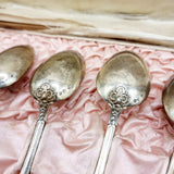 Antique Soviet Russian Silver Desert Spoons Set of Six in Case