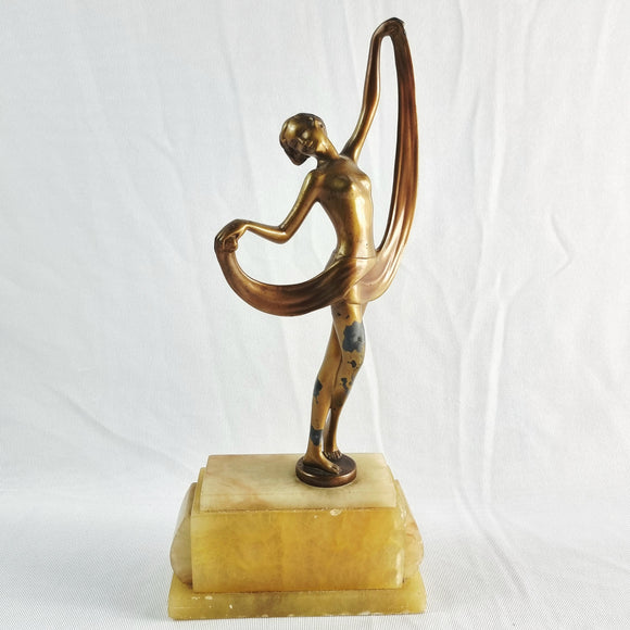 Antique Art Deco Spelter Dancer Figurine on Marble Base.