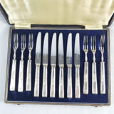 Vintage Harrods Silver Plated Stainless Desert Canteen of Cutley Knives and Folks. Set of 6.