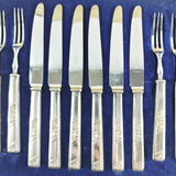 Vintage Harrods Silver Plated Stainless Desert Canteen of Cutley Knives and Folks. Set of 6.