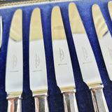 Vintage Harrods Silver Plated Stainless Desert Canteen of Cutley Knives and Folks. Set of 6.