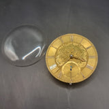 Antique Fusee Demask Engraved Gold Coloured Pocket Watch Movement with Diamond Endstone