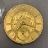 Antique Fusee Demask Engraved Gold Coloured Pocket Watch Movement with Diamond Endstone
