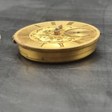 Antique Fusee Demask Engraved Gold Coloured Pocket Watch Movement with Diamond Endstone