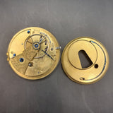 Antique Fusee Demask Engraved Gold Coloured Pocket Watch Movement with Diamond Endstone
